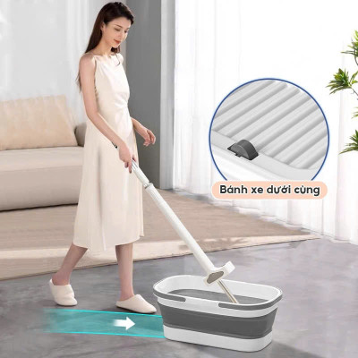 Bộ Cây Lau Tự Vắt Nhà Kèm Xô Gấp Gọn Silicon Thông Minh, Tặng Kèm 4 Bông Lau Mẫu Mới 2025 - HÀNG CHÍNH HÃNG MINIIN