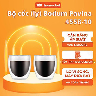 Bộ 2 cốc (ly) thủy tinh 2 lớp Bodum Pavina 4558-10, dung tích 250ml | Hàng chính hãng