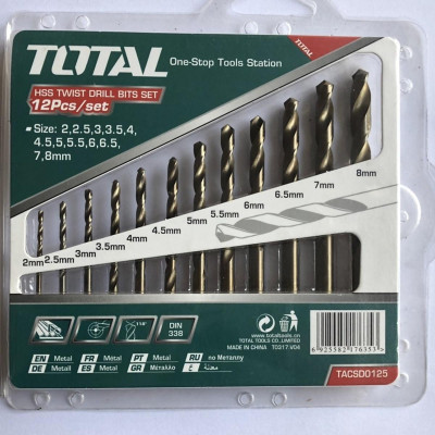 BỘ MŨI KHOAN KIM LOẠI HSS 12 CHI TIẾT TOTAL TACSD0125