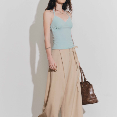 DOTTIE - Quần tây xếp ly ống rộng - Be đậm - Q0407