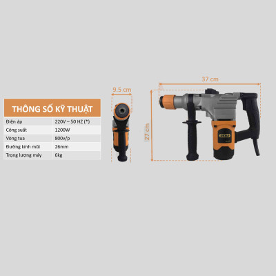 Máy Khoan Đục Bê Tông Dera DK426C, Mũi 26mm, Công Suất 1200W - Hàng Chính Hãng