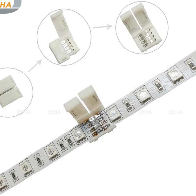 Đầu nối thẳng 4 chân cho led dây dán 5050 RGB đổi màu connector 4P pin 10 mm  trang trí dán tường thạch cao, cây máy tính, màn hình, ti vi, TV, Gaming, Tiktok dán tường, chống nước bền đẹp- Chính hãng DEHA