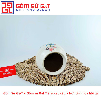 Lọ hoa dáng đùi dế vẽ sen hồng Gốm Sứ G&T