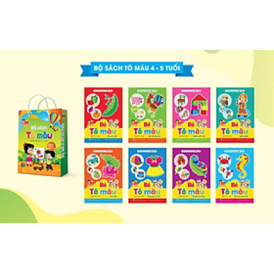 Túi Sách Tập Tô Màu Cho Bé Từ 4- 5 Tuổi (8 Quyển Tô Màu Song Ngữ Anh Việt)
