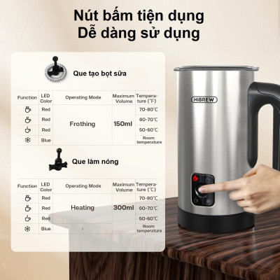 Máy tạo bọt sữa Nóng và Lạnh 4 trong 1 thương hiệu Mỹ HiBREW M3A cao cấp - Hàng Chính Hãng
