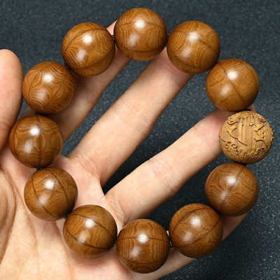 VÒNG CHUỖI GỖ LỤC ĐẠO MỘC LIÊN HOA 20ly VÀ 1 HẠT KHẮC LỤC TỰ MINH CHÚ OM MANI PADME HUM