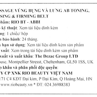 Đai massage bụng Rio BT-ABBI-PU - Hàng chính hãng
