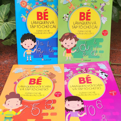 Bộ sách 4 cuốn: Bé làm quen và tập tô chữ cái, chữ số (Dành cho bé chuẩn bị vào lớp 1)