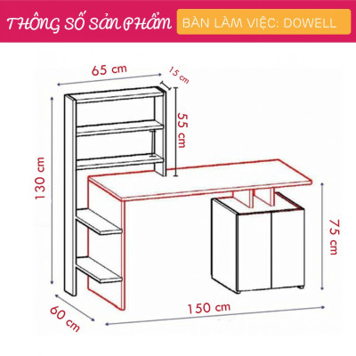 Bàn làm việc kèm tủ tại nhà bằng gỗ SMLIFE Dowell