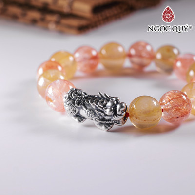 Vòng tay đá ưu linh vàng cam mix charm tỳ hưu tài lộc hạt 12mm - Ngọc Quý Gemstones