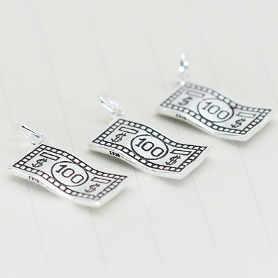 Combo 2 cái charm bạc hình tờ 100 đô la treo - Ngọc Quý Gemstones