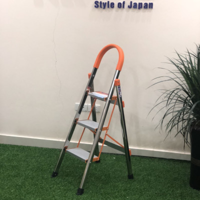 Thang ghế inox Ninda gia đình - Chính hãng, 3 bậc, inox không gỉ, chân cao su chống trượt, bậc cao nhất sử dụng 75cm