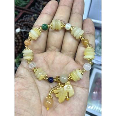 Vòng đeo tay, lắc tay phong thủy mix phụ kiện đá ngọc hoàng long