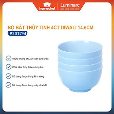 Bộ 4 bát tô thủy tinh Luminarc Diwali 14.5cm màu xanh dương/màu ghi P0731*4/P2017*4 | Hàng chính hãng