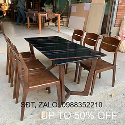 Bộ bàn ăn 6 ghế gỗ sồi đen nhận hàng trước khi thanh toán