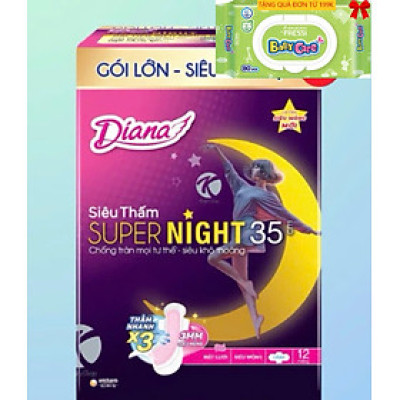 Gói Lớn 12 Miếng | Combo 4 Gói Băng Vệ Sinh Diana Supernight 35cm 12 Miếng/Gói- Date luôn mới