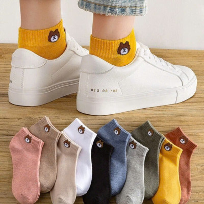 Tất Nữ, Combo 10 Đôi Tất Nữ Cổ Ngắn, Mẫu Tất Nữ Hình Gấu Dễ Thương Thời Trang - Giao Màu Ngẫu Nhiên