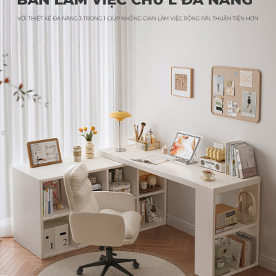 Bàn làm việc thông minh kèm kệ sách gỗ MDF phủ melamin thương hiệu IGA - GP368