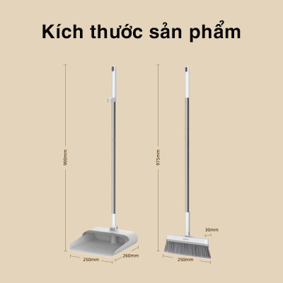 Bộ chổi quét nhà kèm hót rác  E2396 - 2 in 1 cán dài xoay 180 độ gấp gọn lông mềm cao cấp