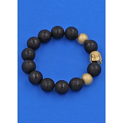 Vòng tay Thạch Anh Đen Khắc Phật Chú Chữ Mờ 14 ly - Vòng tay Phật A Di Đà inox vàng VTAEPMNLVHB14 - hợp mệnh Mộc, mệnh Thủy - Vòng đeo tay size lớn