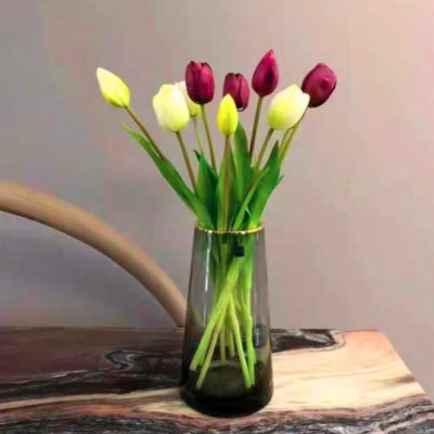 BÌNH CẮM HOA THỦY TINH , LỌ CẮM HOA THỦY TINH MÀU XÁM KHÓI VIỀN VÀNG - VD40