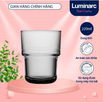 Bộ 6 cốc (ly) thủy tinh thấp Arcoroc Log T Grey V4295, dung tích 220ml, dùng máy rửa bát | Hàng chính hãng
