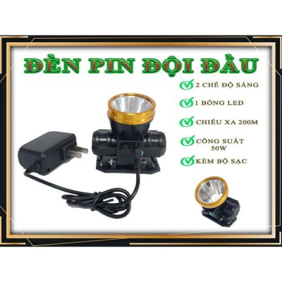 Đèn Pin Đội Đầu Pin Sạc 1 Bóng 50W Siêu Sáng Kèm Bộ Sạc Tiện Dụng