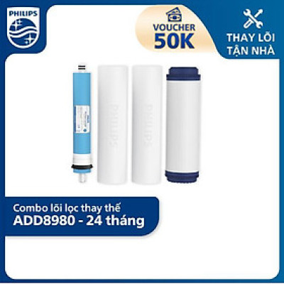 Bộ lõi lọc thay thế cho máy lọc nước NÓNG/LẠNH RO Philips ADD8980 - Combo 24 tháng