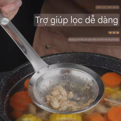 CHAO THÌA DÂY LỌC INOX SUS 304 LỖ LỌC ĐỘT CNC NHỎ MỊN MÀNG - CHAO THÌA DÂY LỌC BỘT VỚT HỚT BỌT LỌC DẦU THỰC PHẨM ( SẢN PHẨM CÔNG NGHỆ CNC CAO CẤP )