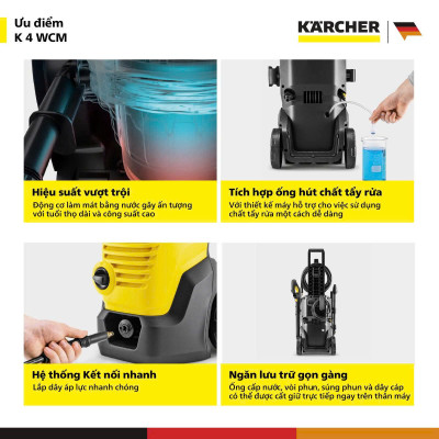 [Sản xuất Châu Âu] Máy phun rửa áp lực cao Karcher K 4 WCM - Động cơ từ - Công suất 1800W - Bảo hành 24 tháng - Hàng Chính Hãng