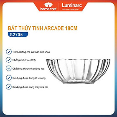 Bát tô/Bộ 6 bát tô thủy tinh Luminarc Arcade 18cm G2705/G2705*6 | Hàng chính hãng
