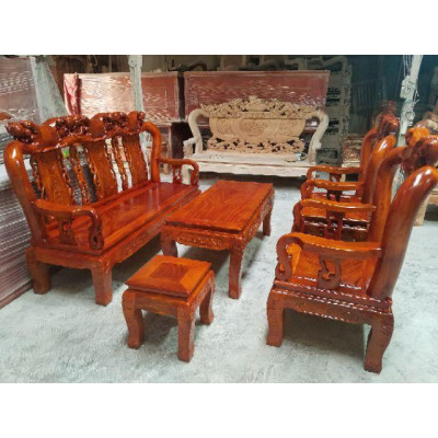 Bộ bàn ghế quốc đào tay 10 gỗ xà cừ 6 món
