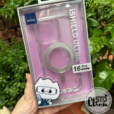 Ốp lưng cho iPhone 17 Pro Max / 17 Pro / 17 Air / 17 / 16 Pro Max - 16 Pro - 16 Plus - 16 hiệu WI WU MCC-201 nhựa cứng trong viền dẻo + vòng nam châm kiêm giá đỡ - Hàng chính hãng