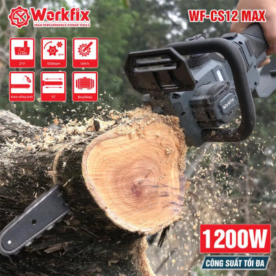 Máy Cưa Pin 12 Inch Workfix Cầm Tay _ CS12MAX - Công suất 1200W - Tốc Độ Cưa 12m/s -  Không Chổi Than Cao Cấp  Chân Pin Phổ Thông 2 Pin 15 Cell 21V/6Ah Plu