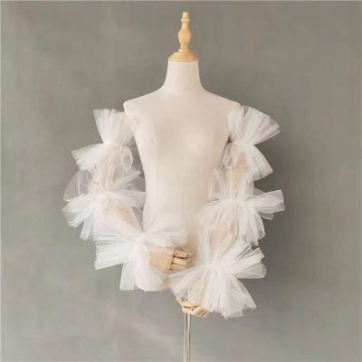 Găng tay nữ vải voan xếp ly phồng dễ thương mẫu mới t10-2023 -Trắng kem