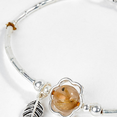 Vòng Bạc Hạt Đá Thạch Anh Tóc Vàng Phối Charm Lá Ngọc Quý Gemstones