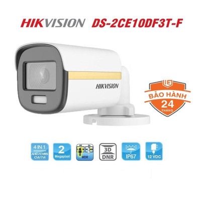 CAMERA HD-TVI ColorVu HIKVISION DS-2CE10DF3T-F 2MP 1080P Vỏ sắt Màu sắc 24/7 - Hàng chính hãng