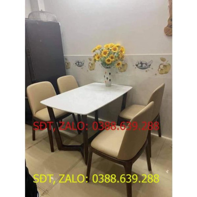 BỘ BÀN ĂN MẶT ĐÁ, 4 GHẾ BỌC DA HÀNG KỸ