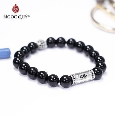Vòng tay đá obsidian phối charm hợp kim 8mm mệnh thủy, mộc - Ngọc Quý Gemstones