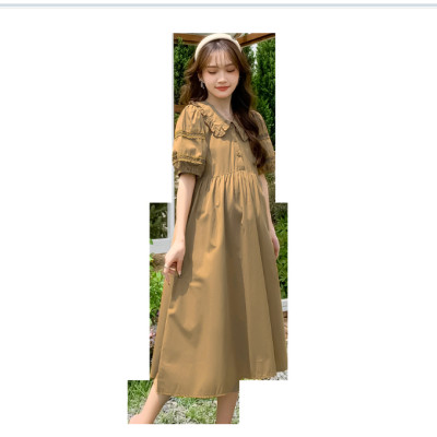 ĐẦM BẦU VÁY BẦU CỔ SEN CÀ PHÊ SỮA  sau sanh có nút mở cho bé ti