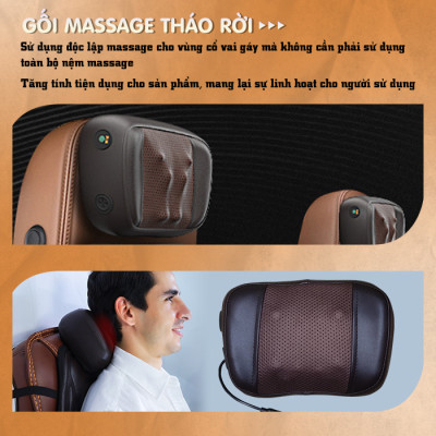 Nệm (đệm) massage ô tô cao cấp Nikio NK-150 - Con lăn 3D xoa bóp cổ vai gáy, kết hợp nhiệt nóng sưởi ấm lưng, cổ và rung toàn thân tạo cảm giác thư giản, túi khí nâng đỡ cột sống lưng