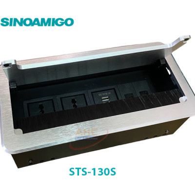 Hộp ổ cắm điện, mạng, USB âm bàn Sinoamigo STS-130S, chất liệu nhôm xước màu bạc, nắp mở lật tiện dụng - Hàng chính hãng