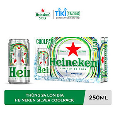 Thùng 24 lon bia Heineken Silver Coolpack 250ml/lon