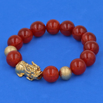 Vòng đeo tay đá Vân Rồng Đỏ 12 ly - cẩn Tỳ Hưu Phong Thủy inox vàng VVROTHHBV12 - hợp mệnh Hỏa, mệnh Thổ