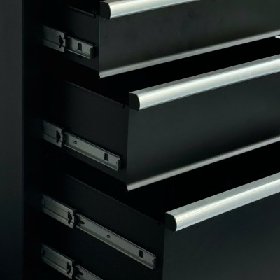 Tủ dụng cụ CSPS 61cm - 04 hộc kéo màu đen ván gỗ vách lưới (tay cầm trắng)