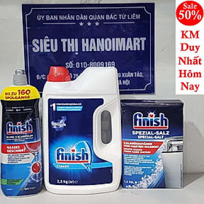 Combo Bột rửa bát Finish 2,5kg + Muối  Finish  1,2kg + Nước làm bóng  Finish  400ml  +Tặng  viên Finish