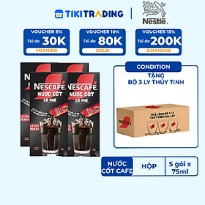 [Tặng 3 LY THUỶ TINH] Combo 4 hộp nước cốt cà phê NESCAFÉ - CÀ PHÊ ĐEN ĐÁ (4 hộp x 5 gói x 75ml)