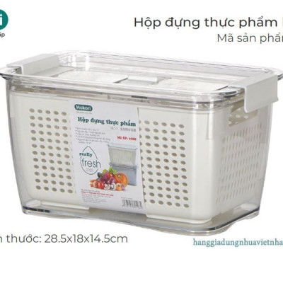 Combo 2 hộp đựng thực phẩm 2 lớp Hokori , Hộp bảo quản thức ăn có lỗ thoát nước Việt Nhật tiện lợi, an toàn - Hàng chính hãng 