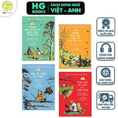 Trọn bộ 4 cuốn sách Gấu Pooh Xinh Xắn - Winnie The Pooh (A.A.Milne) bản Song ngữ có Audio giúp bé học tiếng Anh