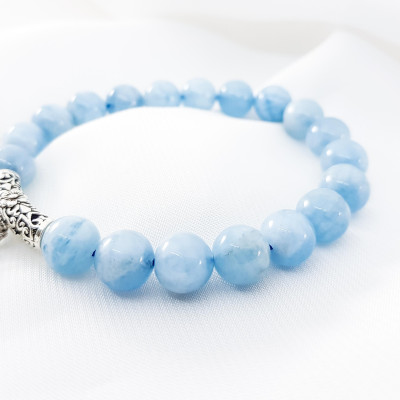 Vòng tay mệnh thủy, mộc đá Aquamarine mix charm con voi